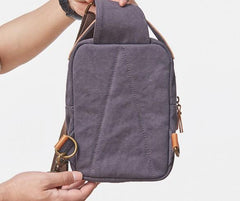 Cool Gray Canvas Leather Mens Sling Bag Chest Bag One Shoulder Pack for men - imessengerbags