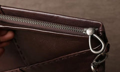 Genuine Leather Mens Clutch Cool Slim Wallet Zipper Clutch Wristlet Bag Wallet for Men Women - imessengerbags