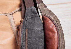 Canvas Leather Mens Fanny Pack Canvas Waist Bag Small Canvas Chest Bag for Men