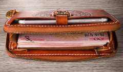 Handmade Leather Mens Chain Biker Wallet Cool Leather Wallet Long Phone Wallets for Men - imessengerbags