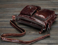 Cool Small Coffee Leather Mens Messenger Bag Shoulder Bag for Men
