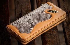 Handmade Leather Mens Chain Biker Wallet Cool Leather Wallet Long Clutch Wallets for Men