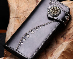Handmade Leather Mens Chain Biker Wallet Cool Leather Wallet Long Phone Wallets for Men - imessengerbags