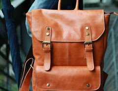 Cool Brown Mens Leather Backpack Travel Backpack School Backpacks for men - imessengerbags