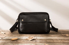 Cool Leather Black Mens Messenger Bag Vintage Shoulder Bag  for Men