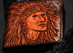 Handmade Leather Indian Chief Tooled Mens billfold Wallet Cool Leather Wallet Slim Wallet for Men - imessengerbags