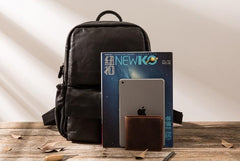 Cool Mens Leather Backpacks Black Travel Backpacks Laptop Backpack for men