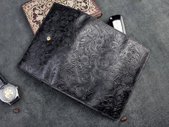 Handmade Leather Floral Mens Cool Travel Long Wallet Card Holder Card Trifold Clutch Wallets for Men - imessengerbags