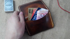 Vintage Leather Mens Slim Front Pocket Bifold Small Wallets Card Wallet for Men - imessengerbags