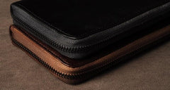 Genuine Leather Mens Cool Long Leather Wallet Cards Phone Zipper Clutch Wristlet Wallet for Men - imessengerbags