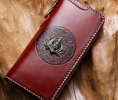 Handmade Leather Mens Chain Biker Wallet Cool Leather Wallet Long Phone Wallets for Men - imessengerbags