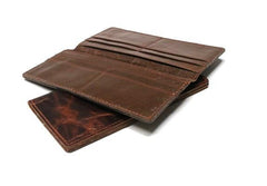 Coffee Leather Long Wallets for men Slim Bifold Vintage Men Long Wallet