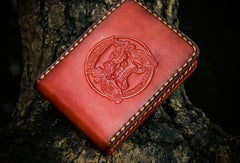 Handmade Leather License Wallet Tooled Mens billfold Wallet Cool Leather Wallet Slim Wallet for Men - imessengerbags