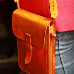 Handmade Vintage Leather Mens Small Messenger Bag Brown Cell Phone Shoulder Bag for Men