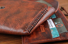 Genuine Leather Mens Cool Biker Chain Wallet Long Leather Wallet Slim Clutch Wristlet Wallet for Men - imessengerbags