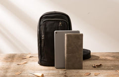 Leather Mens Black Sling Bag Sling Shoulder Bag Sling Backpack for men
