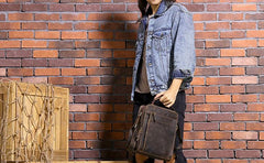 Cool Coffee Vintage Leather Mens Messenger Bags Shoulder Bag for Men