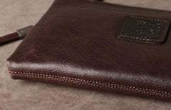 Genuine Leather Mens Clutch Cool Slim Wallet Zipper Clutch Wristlet Bag Wallet for Men Women