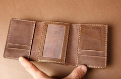 Handmade Coffee Leather Mens Small Trifold Wallet Cool billfold Wallet for Men - imessengerbags