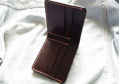Leather Mens Slim Coffee Front Pocket Bifold Small Wallets Card Wallet for Men - imessengerbags