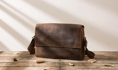 Cool Leather Coffee  Mens Messenger Bags Vintage Shoulder Bags  for Men
