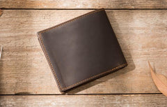 Coffee Cool Leather Mens Slim Small Wallet Bifold Vintage billfold Wallet for Men