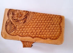 Handmade Leather Tooled Floral Mens Long Wallet Cool Long Wallet for Men - imessengerbags