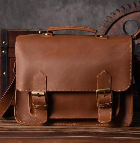 Handmade Leather Mens Cool Messenger Bag Briefcase Work Bag Business Bag for men