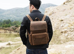 Genuine Leather Mens Cool Backpack Sling Bag Large Travel Bag Hiking Bag for men