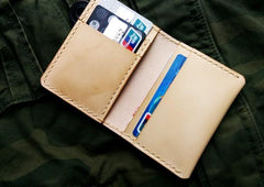 Brown Leather Mens Slim Front Pocket Bifold Small Wallets Card Wallet for Men - imessengerbags