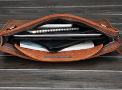 Vintage Small Leather Mens Messenger Bag Clutch Wristlet Shoulder Bag for Men