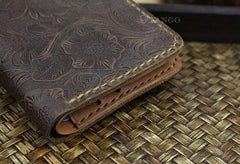 Handmade Leather Floral Mens Cool Slim Leather Wallet Men billfold Wallets Bifold for Men - imessengerbags