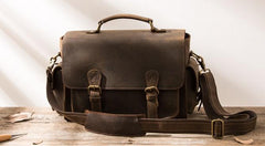 Coffee Vintage Leather Mens Camera Messenger Bag Crossbody Camera Bags for Men - imessengerbags