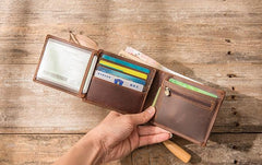 Vintage Leather Mens Small Wallets Bifold Slim billfold Wallet for Men - imessengerbags