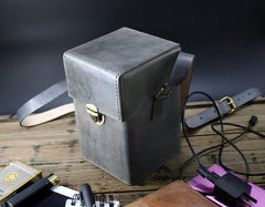 Handmade Gray Leather Mens Small Box Bag Shoulder Bag Messenger Bag for Men - imessengerbags