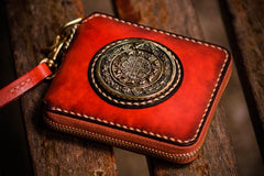 Handmade Leather Small Tibetan Tooled Mens billfold Wallet Cool Chain Wallet Biker Wallet for Men - imessengerbags