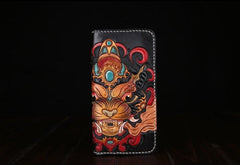 Handmade Leather Mens Clutch Wallet Tooled Cool Monster Wallet Long Zipper Wallets for Men