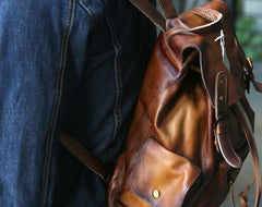 Handmade Cool Leather Mens Backpack Travel Backpacks Laptop Backpack for men