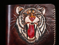 Handmade Leather Tiger Tooled Mens billfold Wallet Cool Leather Wallet Slim Wallet for Men - imessengerbags