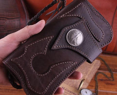 Handmade Genuine Leather Mens Cool Biker Chain Wallet Long Leather Wallet Clutch Wristlet Wallet for Men - imessengerbags