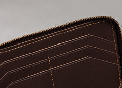 Coffee Leather Mens Zipper Travel Wallet Passport Wallet Clutch Wallets for Men - imessengerbags