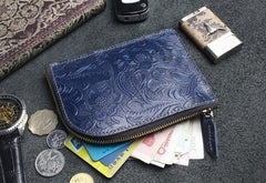 Handmade Leather Floral Mens Front Pocket Wallet Cool Slim Leather Wallet Men billfold Wallets Bifold for Men - imessengerbags