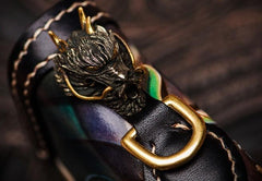Handmade Leather Chinese Monster Mens Chain Biker Wallet Cool Leather Wallet With Chain Wallets for Men