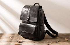 Black Cool Mens Leather Backpacks Travel Backpacks Laptop Backpack for men - imessengerbags