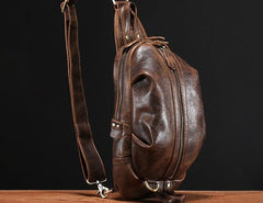 Genuine Leather Mens Cool Chest Bag Sling Bag Crossbody Bag Travel Bag Hiking Bag for men - imessengerbags
