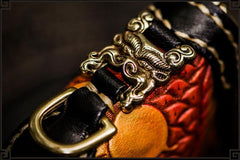 Handmade Leather Tooled Carp Mens Chain Biker Wallet Cool Leather Wallet Long Phone Wallets for Men