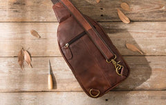 Coffee Leather Mens Sling Bag Sling Shoulder Bags Sling Backpacks for men - imessengerbags