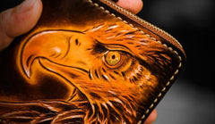 Handmade Leather Tooled Eagle Mens billfold Wallet Cool Leather Wallet Slim Wallet for Men - imessengerbags
