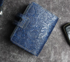 Handmade Leather Floral Mens Cool Short Wallet Card Holder Small Card Slim Wallets for Men