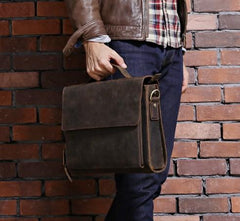 Vintage Coffee Leather Mens Briefcases Work Bag Laptop Bag Business Bag for Men - imessengerbags